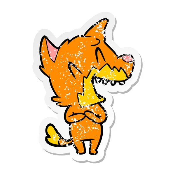 Nödställda klistermärke av en skrattande fox tecknad — Stock vektor