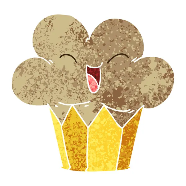 風変わりなスタイルのレトロなイラスト漫画幸せなカップケーキ — ストックベクタ