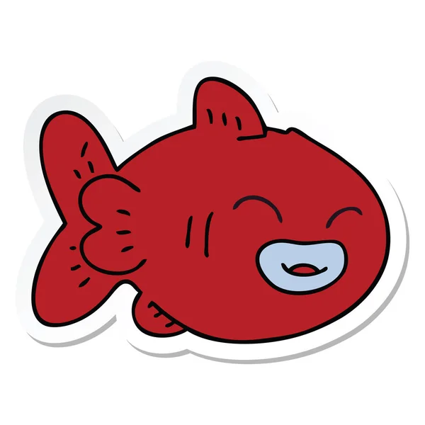 Adesivo Eccentrico Pesce Cartone Animato Disegnato Mano — Vettoriale Stock