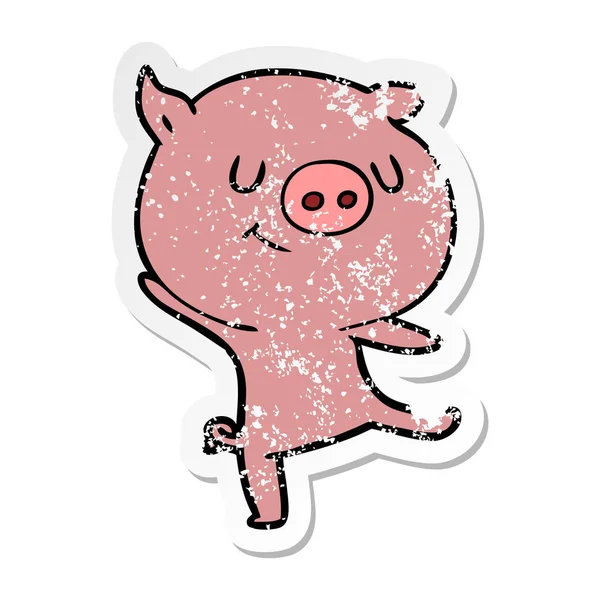 Aufkleber Eines Glücklichen Cartoon Schweins — Stockvektor