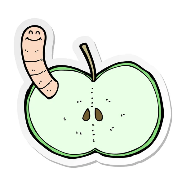 Sticker Van Een Cartoon Appel Met Worm — Stockvector