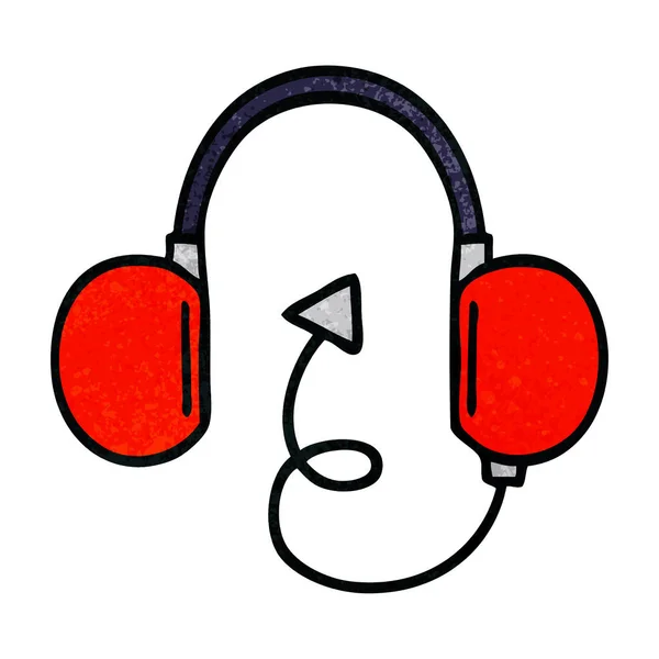 Retro grunge textuur cartoon retro hoofdtelefoon — Stockvector
