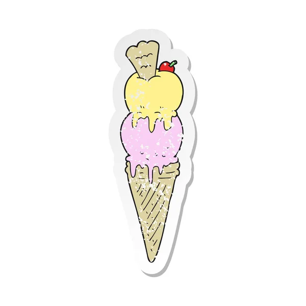 Autocollant en détresse rétro d'un cône de crème glacée dessin animé — Image vectorielle