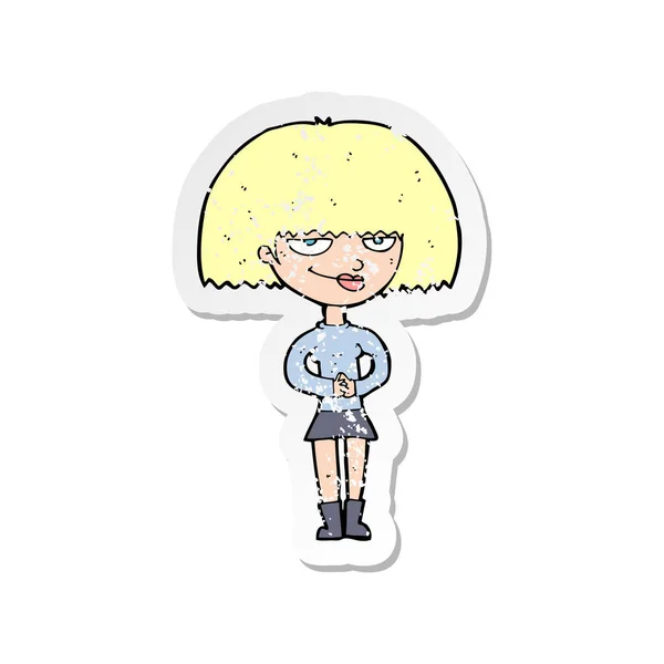 Retro Distressed Sticker Cartoon Sly Woman — Stock Vector