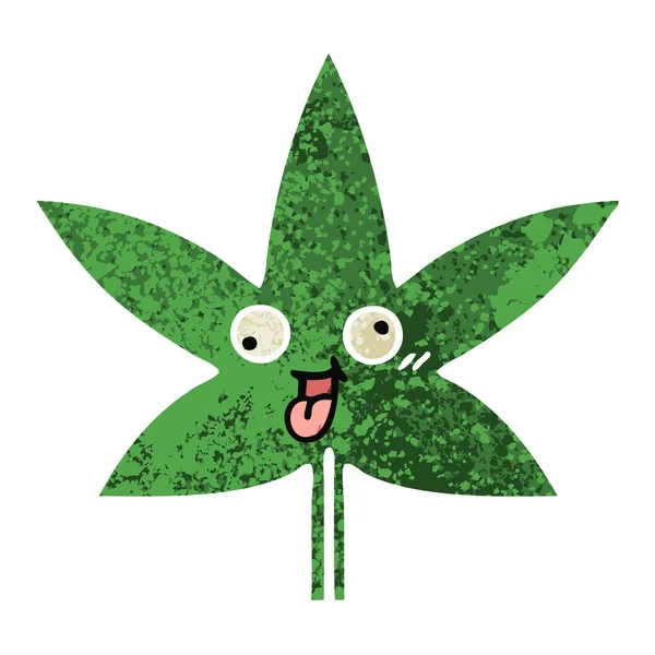 Retro Obrázek Kreslený Styl List Marihuany — Stockový vektor