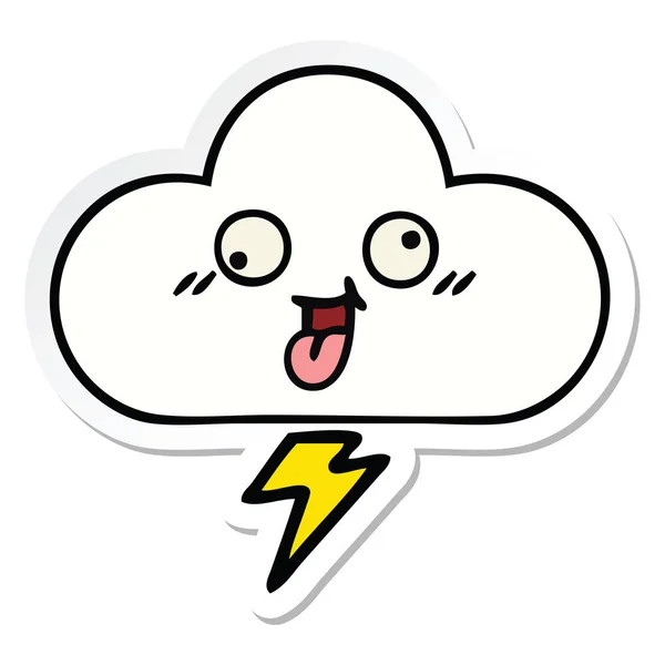 Pegatina de una linda nube de tormenta de dibujos animados — Vector de stock