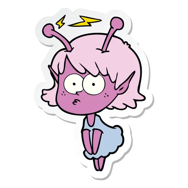 Sticker of a cartoon alien girl — Stock Vector