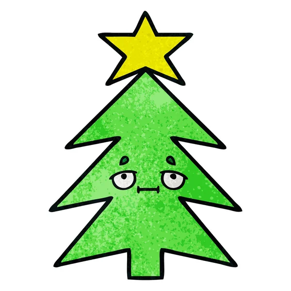 Árbol de Navidad de dibujos animados de textura grunge retro — Vector de stock