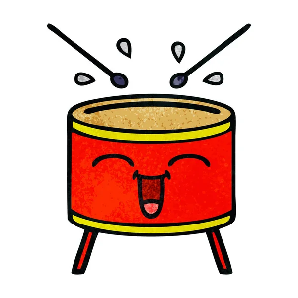 Ретро гранж текстура мультфильм счастливый барабан — стоковый вектор