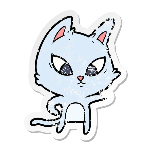 Verontruste sticker van een verward cartoon kat — Stockvector