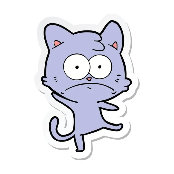 Sticker van een cartoon nerveus kat — Stockvector