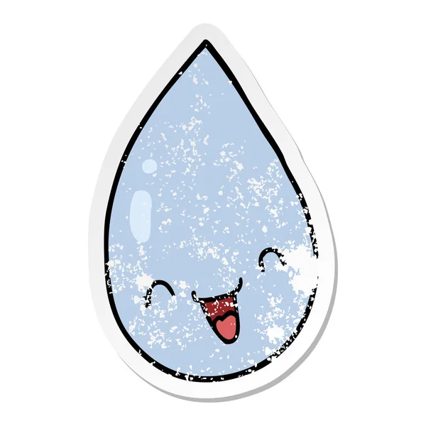 Distressed sticker of a cartoon raindrop — Stock Vector