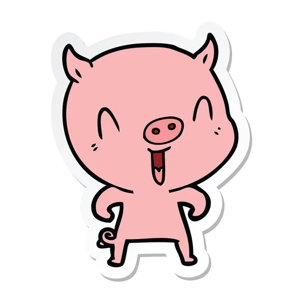 Sticker of a happy cartoon pig — Stock Vector