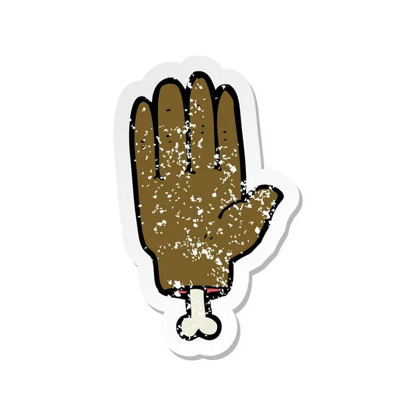 Retro distressed sticker of a cartoon severed hand — Stock Vector