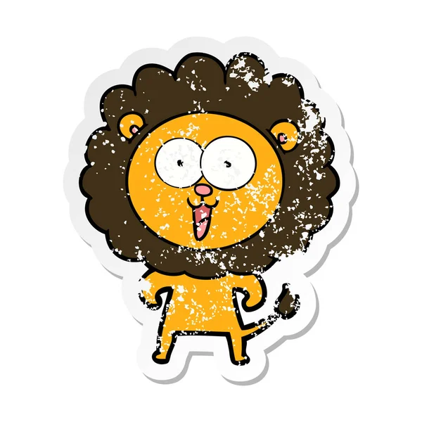 Distressed sticker of a happy cartoon lion — Stock Vector
