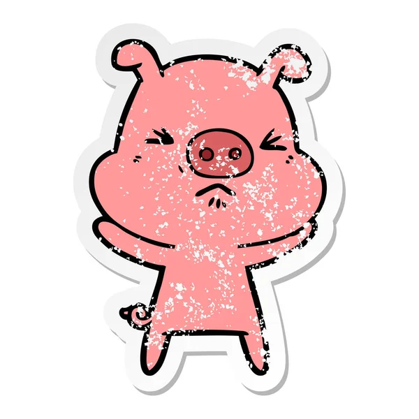 Distressed Sticker Cartoon Angry Pig — 图库矢量图片