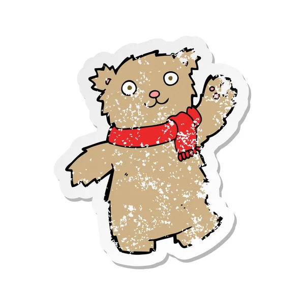 Retro-Aufkleber eines Cartoon-Teddybären mit Schal — Stockvektor