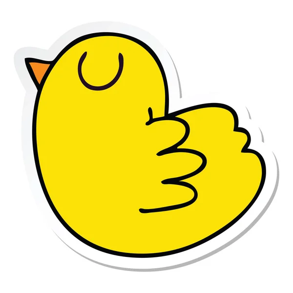 Sticker Quirky Hand Drawn Cartoon Yellow Bird — Stock Vector