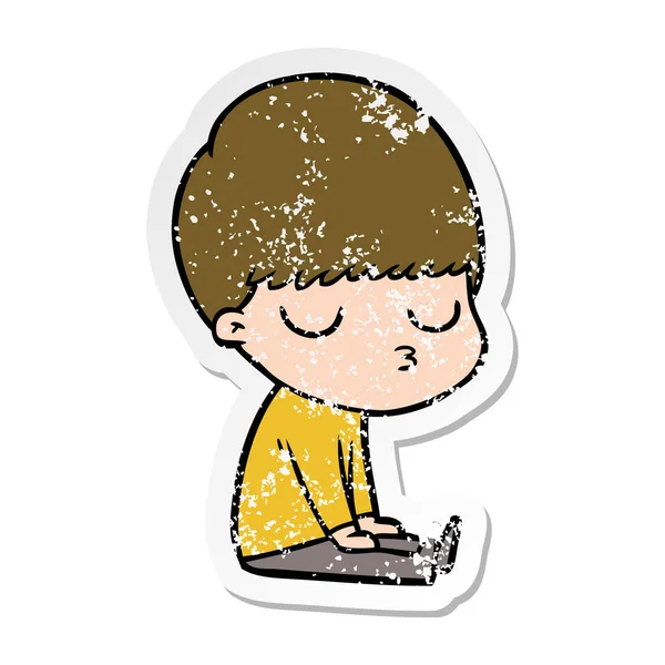 一个卡通平静的男孩苦恼的贴纸 — 图库矢量图片