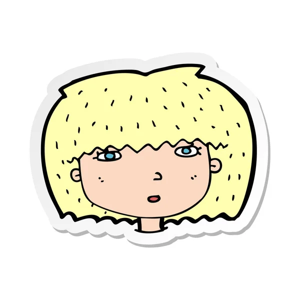 Pegatina de una cara femenina de dibujos animados — Vector de stock