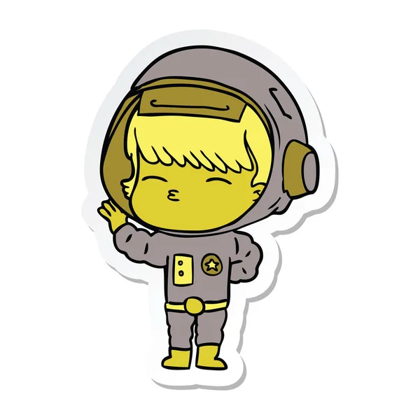 Pegatina de un astronauta curioso de dibujos animados — Vector de stock