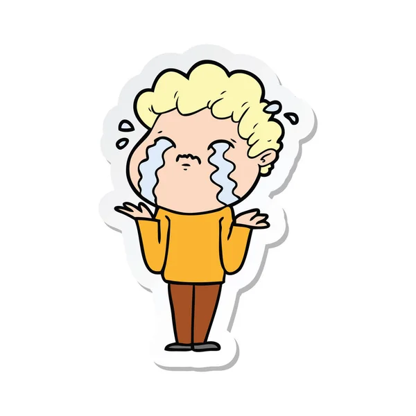 Sticker of a cartoon man crying — Stock Vector