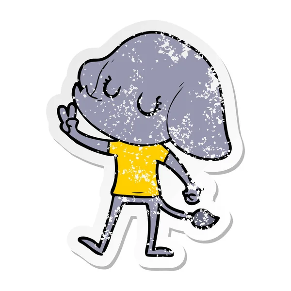 Distressed Sticker Cute Cartoon Elephant — Stock Vector