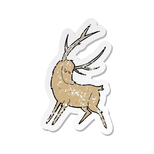 Retro nödställda klistermärke av en tecknad hjort — Stock vektor