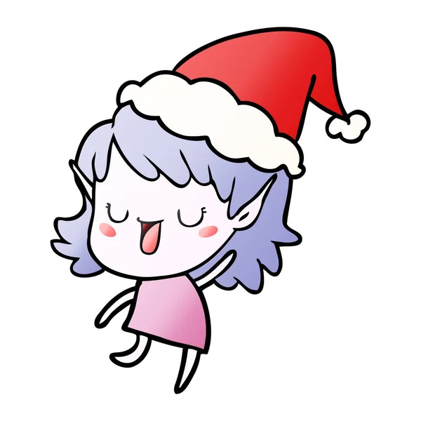 Gradient cartoon of a elf girl wearing santa hat — Stock Vector