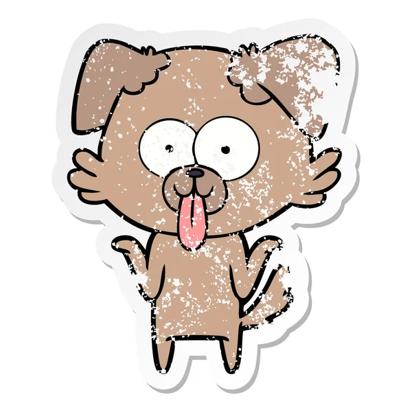 Nödställda Klistermärke Tecknad Hund Med Tungan Sticker — Stock vektor