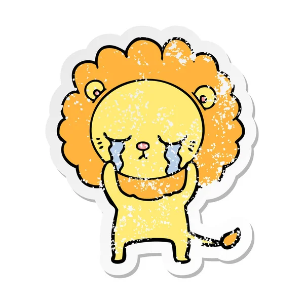 Calcomanía angustiada de un león de dibujos animados llorando — Vector de stock