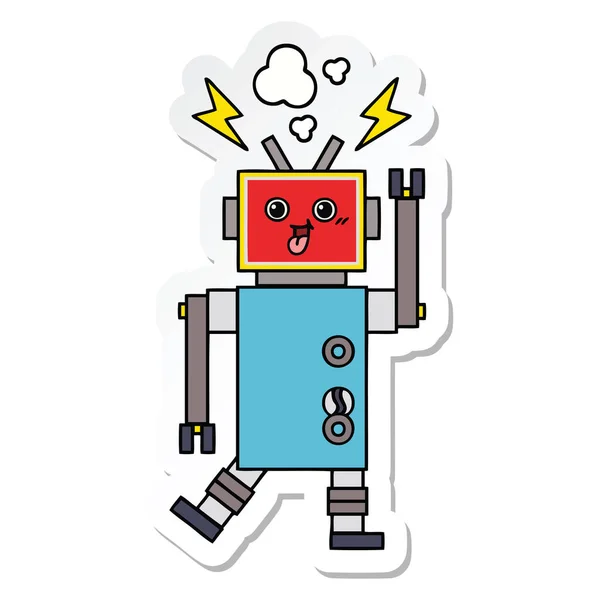 Klistermärke Gullig Tecknad Tokig Robot — Stock vektor