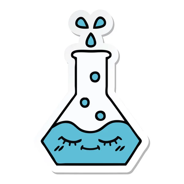 Sticker Voor Een Leuke Cartoon Wetenschap Beaker — Stockvector
