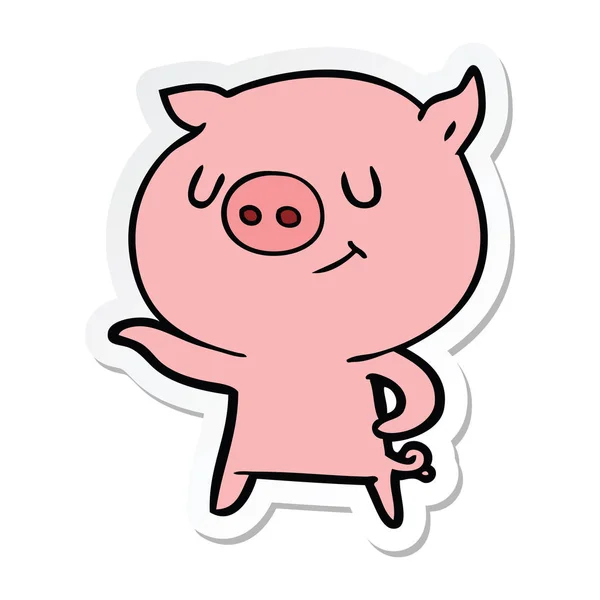 Sticker of a happy cartoon pig — Stock Vector