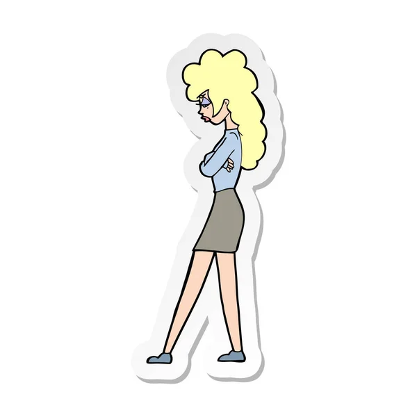 Sticker van een cartoon geërgerd vrouw — Stockvector