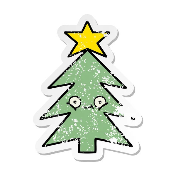 Pegatina angustiada de un lindo árbol de Navidad de dibujos animados — Archivo Imágenes Vectoriales