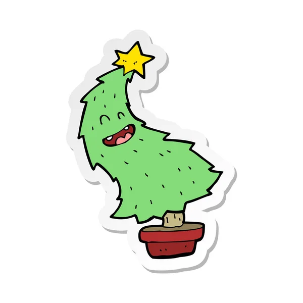 Etiqueta Uma Árvore Natal Dança Desenhos Animados — Vetor de Stock