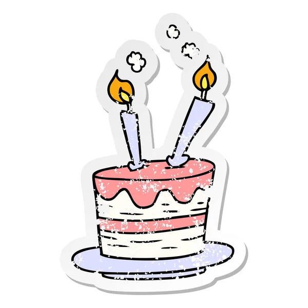 Adesivo Disegnato Mano Angosciato Cartoon Doodle Una Torta Compleanno — Vettoriale Stock
