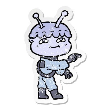 bir dostu karikatür uzay adamı işaret sıkıntılı etiket