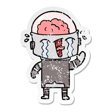 robot sallayarak ağlayan bir karikatür sıkıntılı etiket