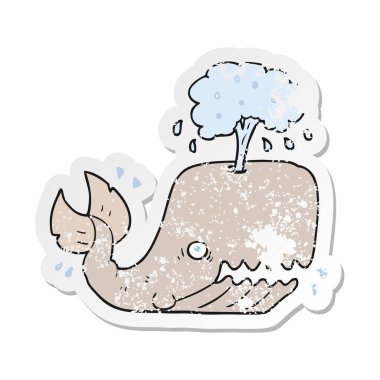 bir çizgi film balinanın su spouting Retro sıkıntılı etiket