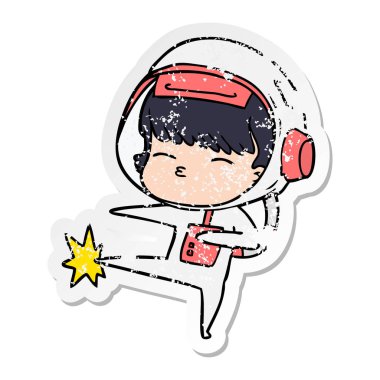 bir çizgi film meraklı astronotun sıkıntılı etiket