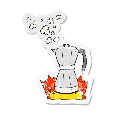 bir çizgi film borulu espresso maker'ın Retro sıkıntılı etiket