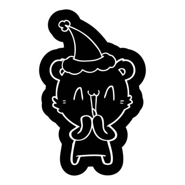 mutlu ayı çizgi film simgesi giyen Noel Baba şapkası