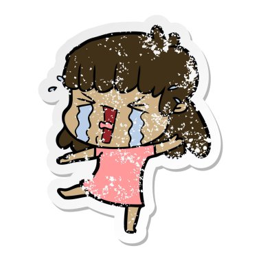 bir çizgi film kadının gözyaşları içinde sıkıntılı etiket