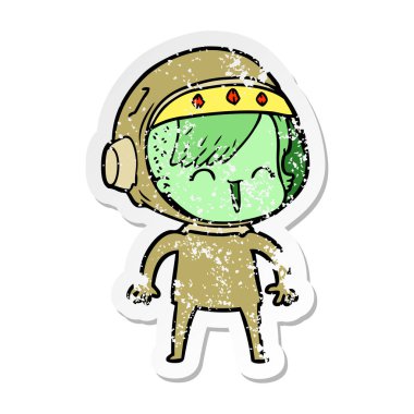 bir mutlu karikatür alan kızın sıkıntılı etiket