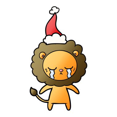 Noel Baba şapkası giyen aslan degrade çizgi film ağlıyor