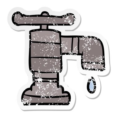 bir çizgi film damlayan musluk sıkıntılı etiket