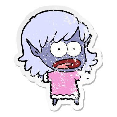 bir çizgi film şok elf kızın sıkıntılı etiket