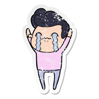 ağlayan bir çizgi film adamın sıkıntılı etiket